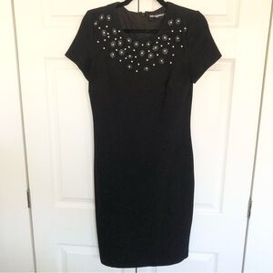 Karl Lagerfeld Black Floral Short Sleeve Dress Pearls Size M
